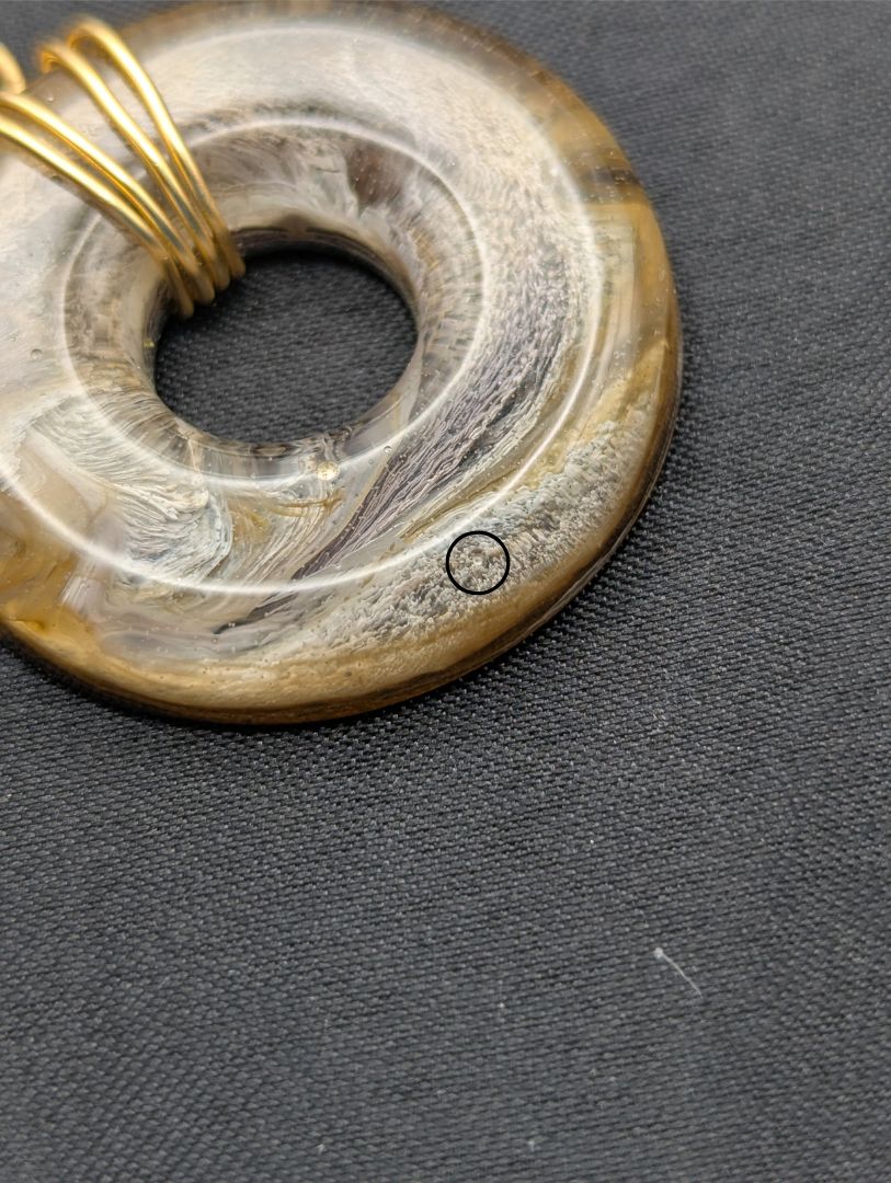 Wire Wrapped Donut Resin Pendant Necklace - Petri Effect with shades of yellow & brown swirls. Resin Necklace on a waxed cotton cord.