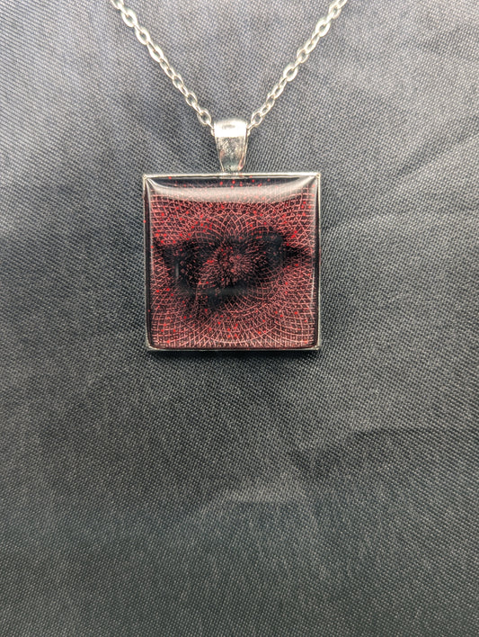 Maroon Sparkly Square Bezel Pendant Necklace (DS02N)