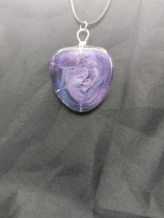 Wire Wrapped Arrow Resin Pendant Necklace - Petri Effect with shades of purple & blue swirls. Resin Necklace on a waxed cotton cord.