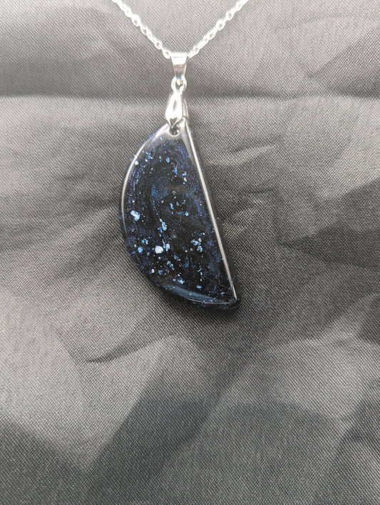 Black & Ghost Violet Swirl Half-Circle Pendant on a silver pinch bail & stainless steel chain