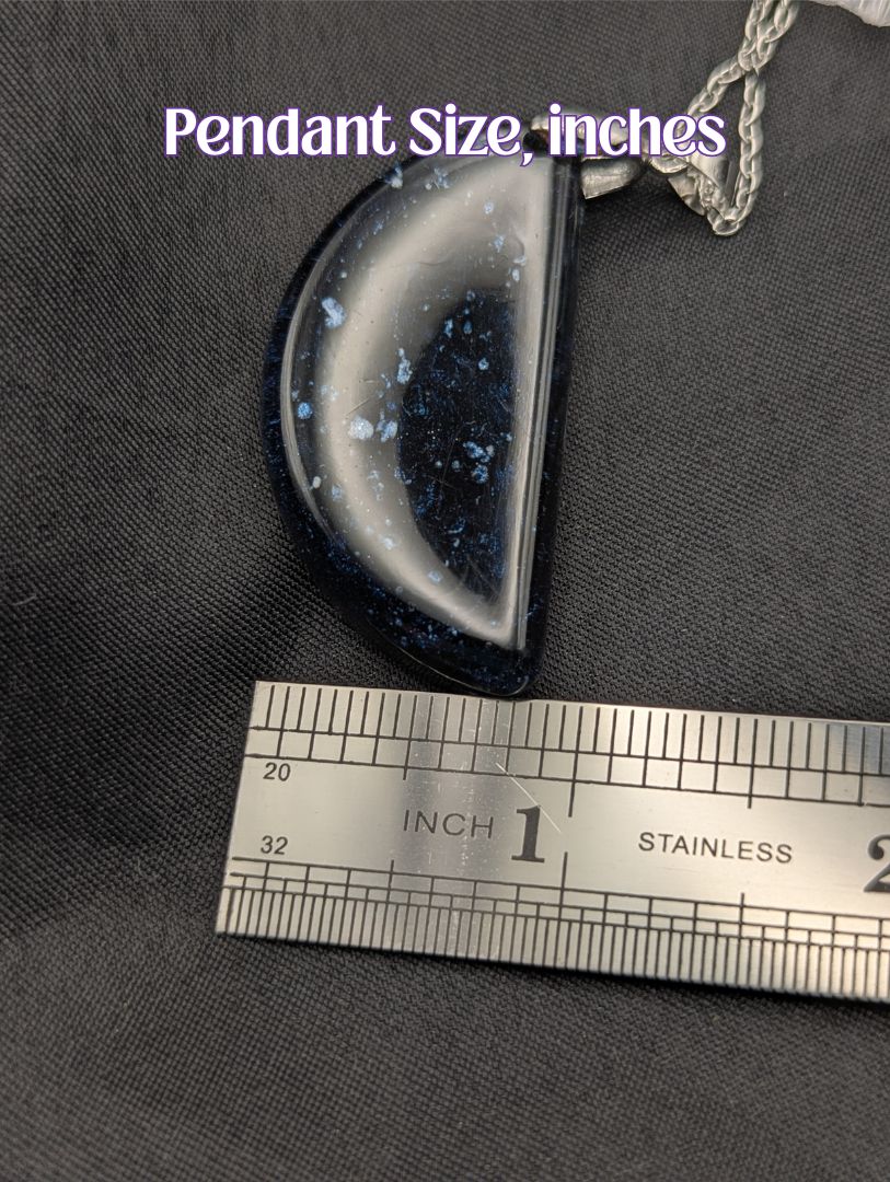 Size example pic of pendant size in inches, showing pendant is about 0.75 inches wide.