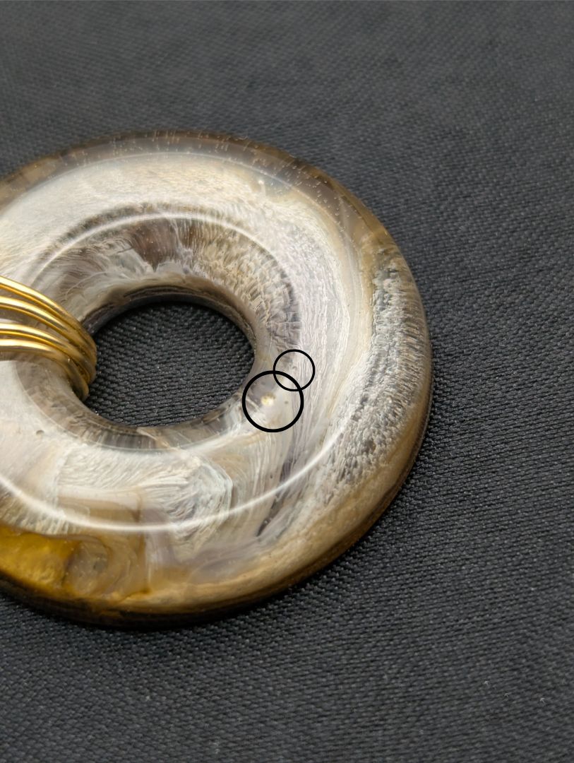 Wire Wrapped Donut Resin Pendant Necklace - Petri Effect with shades of yellow & brown swirls. Resin Necklace on a waxed cotton cord.