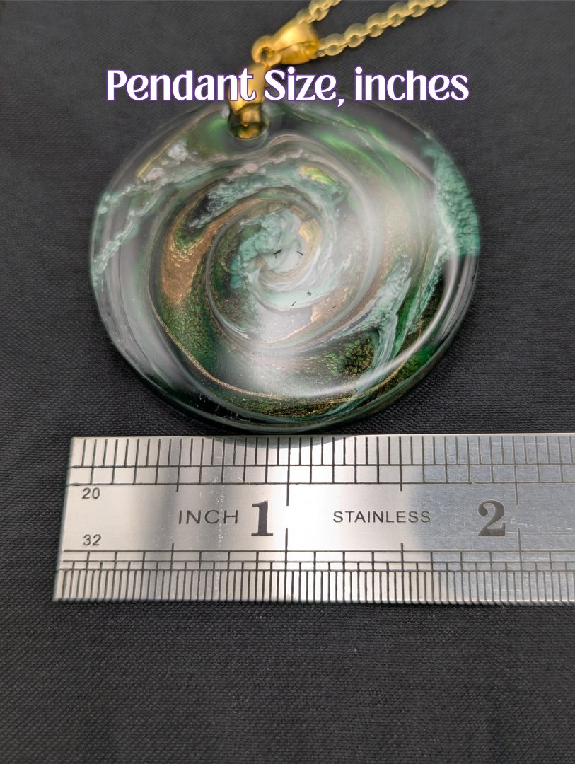 Size example pic of pendant size in inches, showing pendant is about 1.75 inches diameter.