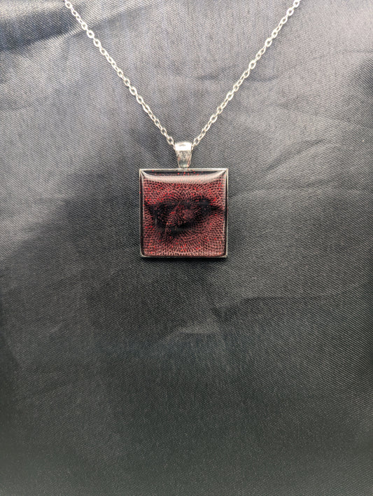 Maroon Sparkly Square Bezel Pendant Necklace (DS02N)