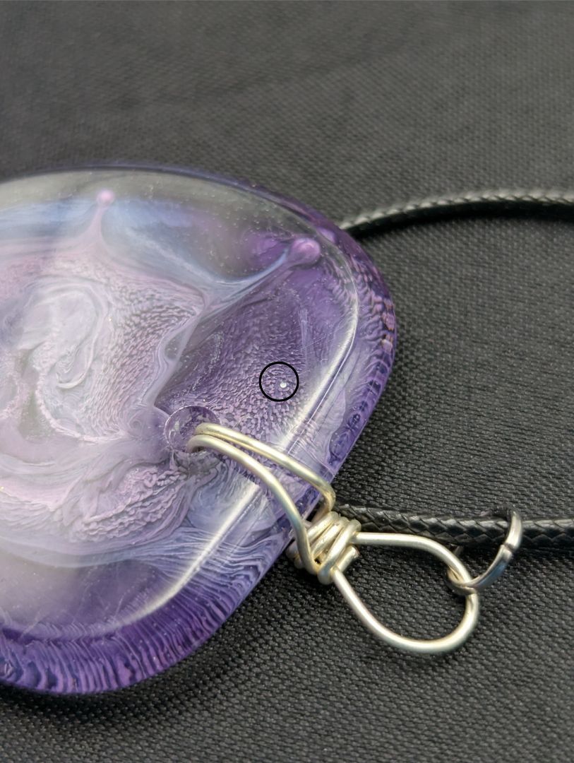 Wire Wrapped Arrow Resin Pendant Necklace - Petri Effect with shades of purple & blue swirls. Resin Necklace on a waxed cotton cord.