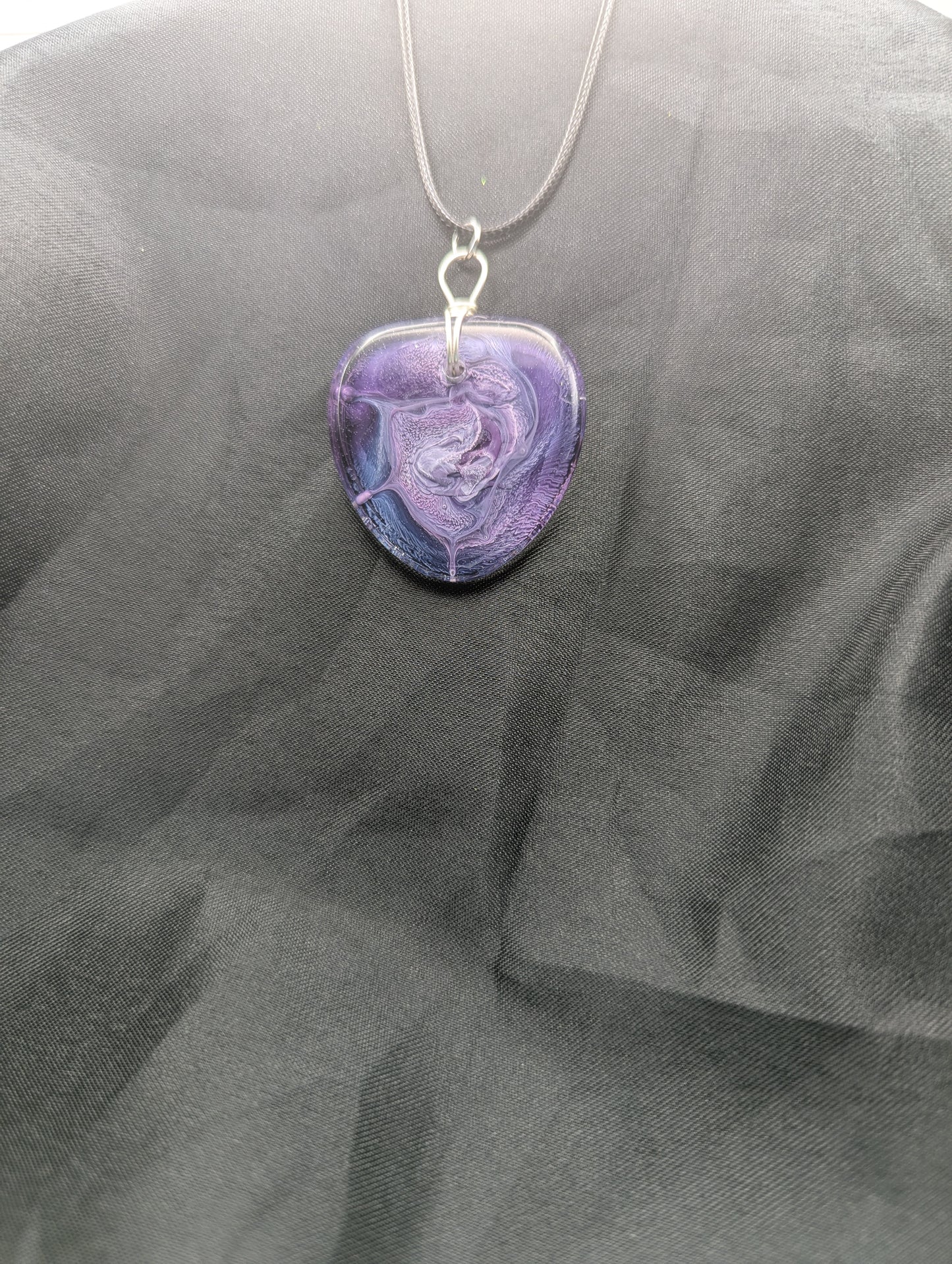 Wire Wrapped Arrow Resin Pendant Necklace - Petri Effect with shades of purple & blue swirls. Resin Necklace on a waxed cotton cord.