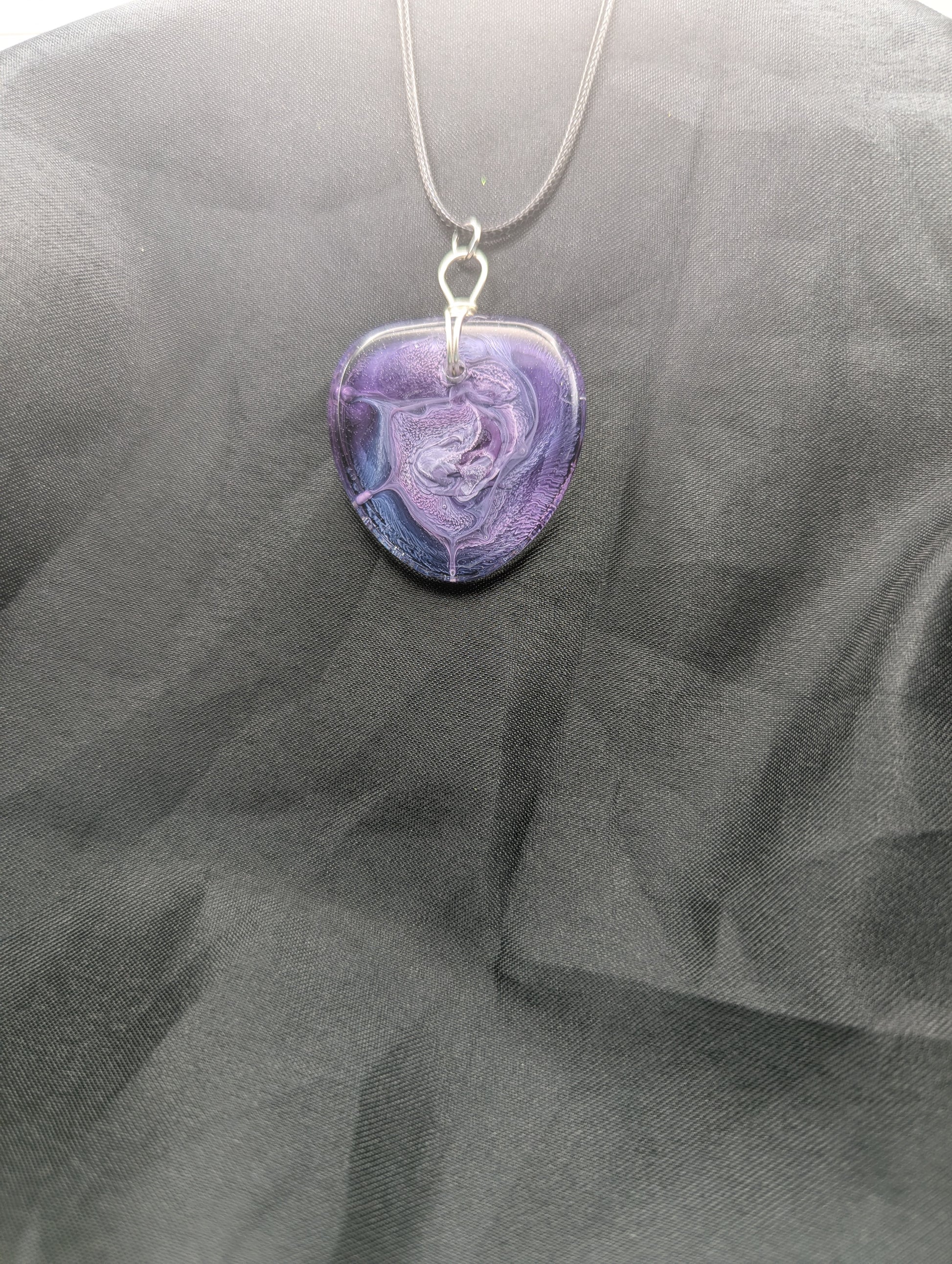 Wire Wrapped Arrow Resin Pendant Necklace - Petri Effect with shades of purple & blue swirls. Resin Necklace on a waxed cotton cord.