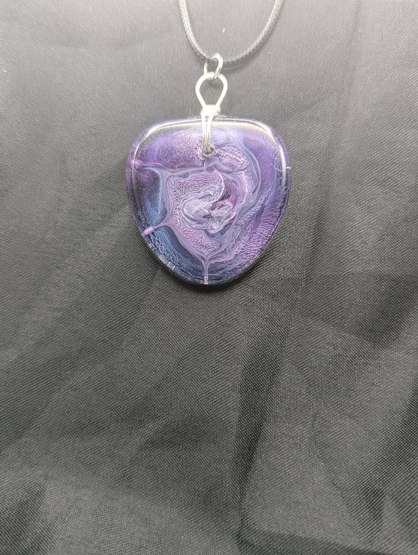 Wire Wrapped Arrow Resin Pendant Necklace - Petri Effect with shades of purple & blue swirls. Resin Necklace on a waxed cotton cord.