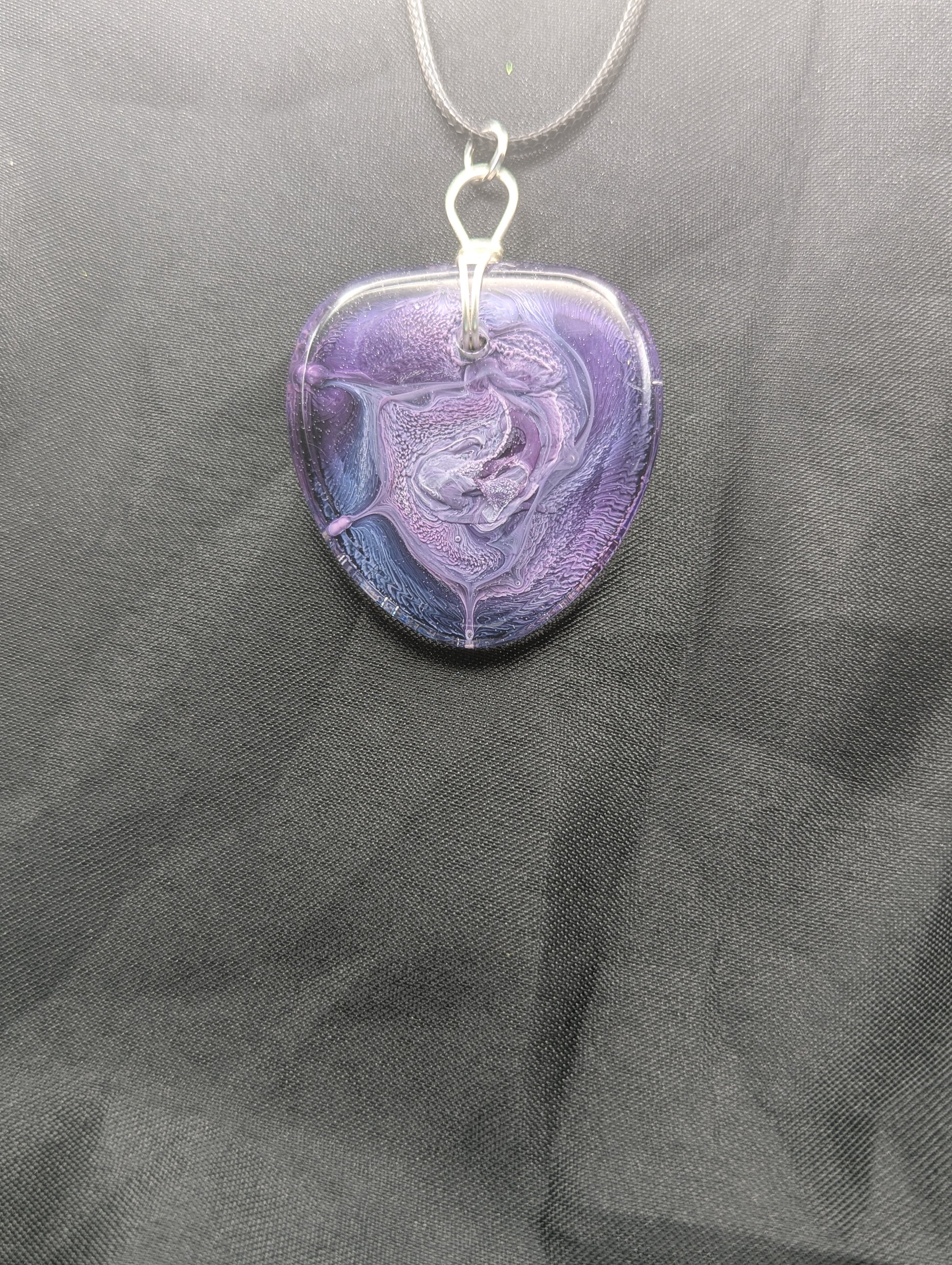 Wire Wrapped Arrow Resin Pendant Necklace - Petri Effect with shades of purple & blue swirls. Resin Necklace on a waxed cotton cord.