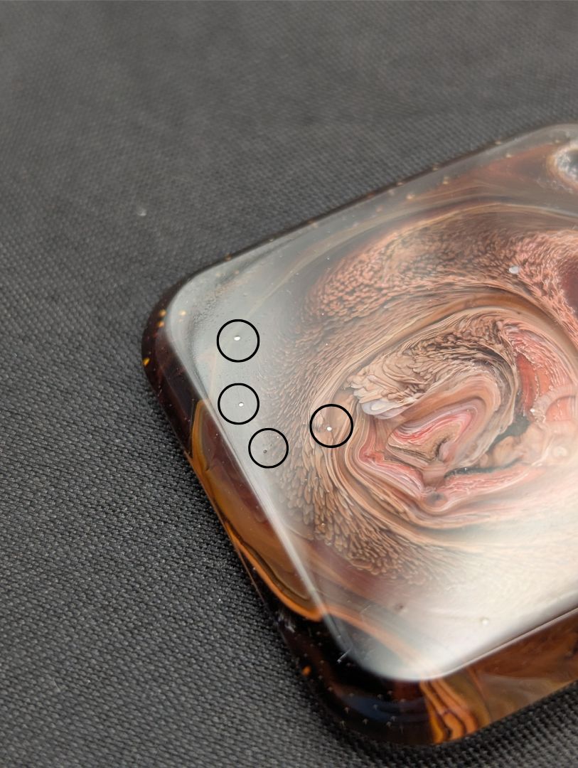 Red & Brown Swirl Square Pendant wrapped in a solid copper wire on a rose gold colored stainless steel plated metal chain. Resin Square Jewelry Pendant with Petri Effect.