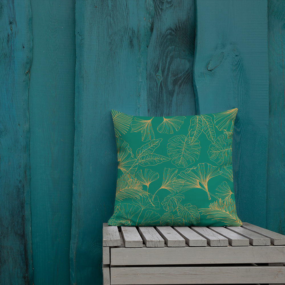 Gold Leaf Premium Pillow - Emerald