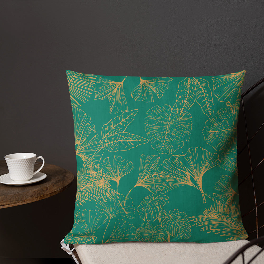 Gold Leaf Premium Pillow - Emerald